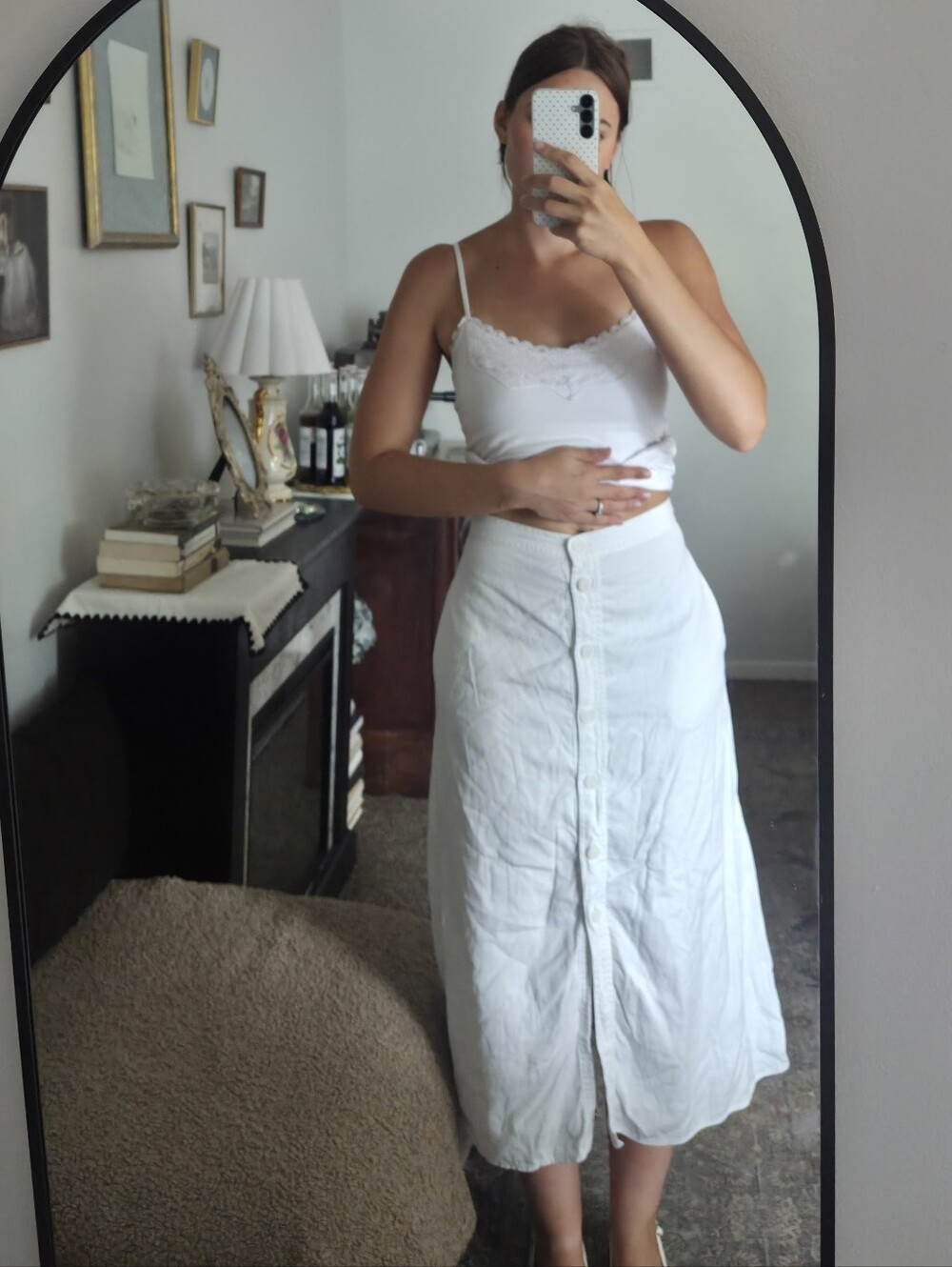 GAP White Button-Front Midi Skirt